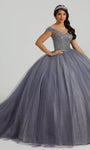 Floor Length Tulle Off the Shoulder Crystal Glittering Lace-Up Beaded Natural Waistline Ball Gown Party Dress with a Cathedral Train with a Brush/Sweep Train With Rhinestones