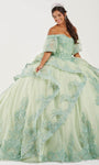 Sophisticated Sweetheart Natural Waistline Lace-Up Embroidered Applique Off the Shoulder Ball Gown Dress with a Brush/Sweep Train With a Bow(s) and Ruffles