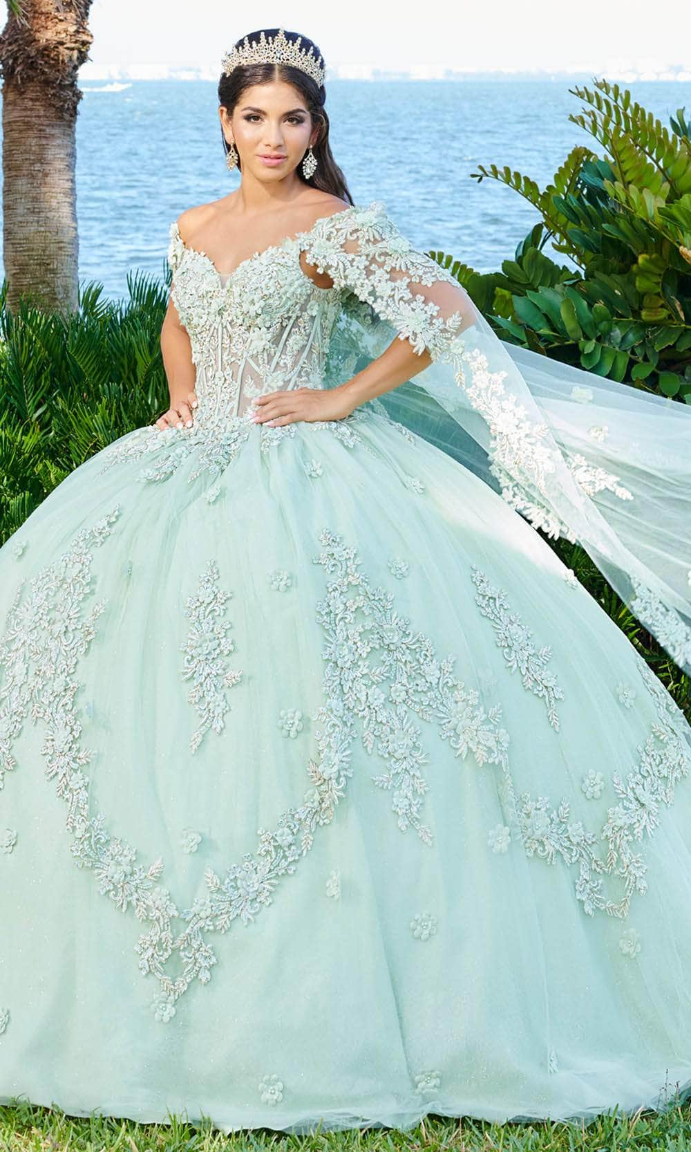 Fiesta Gowns 56498 - V-Neck Lace Applique Ballgown
