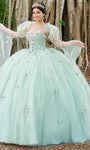 Sweetheart Tulle Draped Ruched Applique Lace-Up Glittering Natural Waistline Off the Shoulder Floral Print Ball Gown Quinceanera Dress
