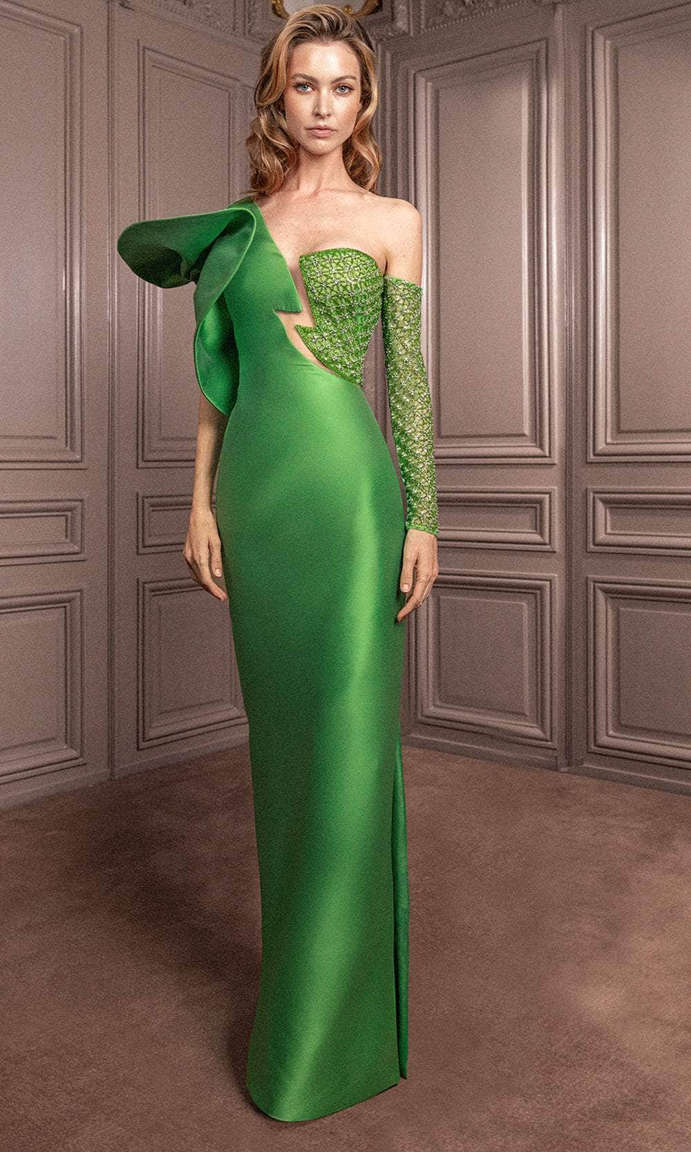 Gatti Nolli Couture GA-6805 - Plunge Asymmetrical Evening Dress
