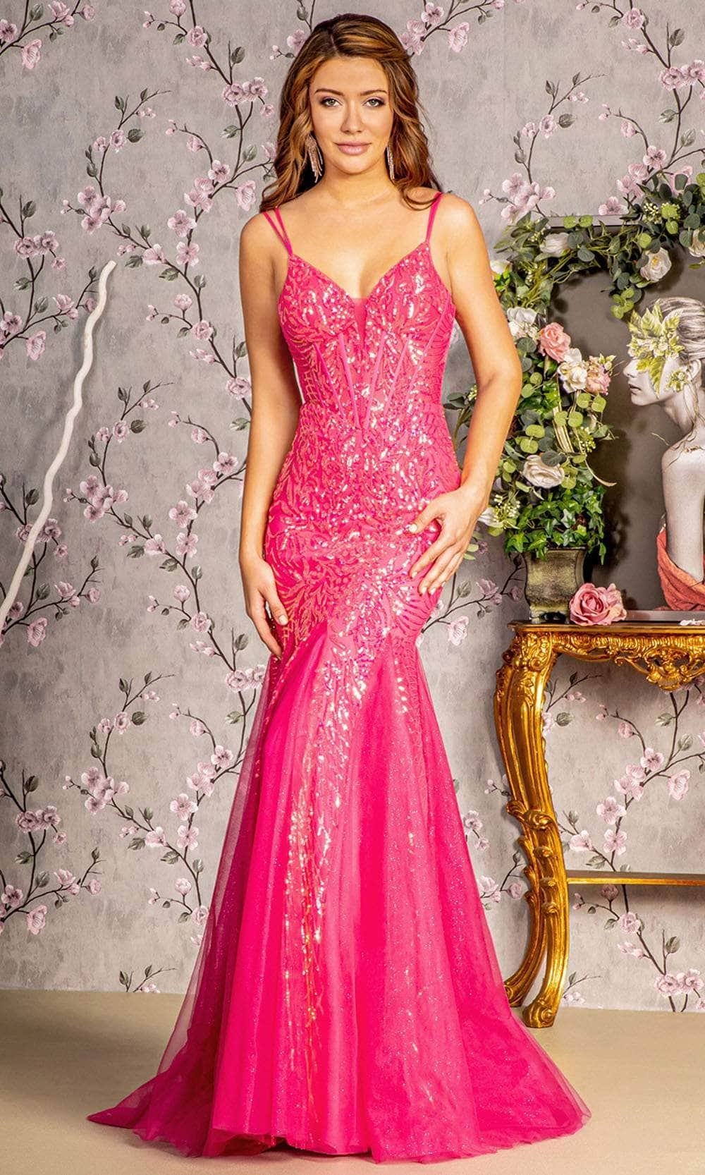 GLS by Gloria GL3228 - Corset Bodice Sleeveless Prom Gown
