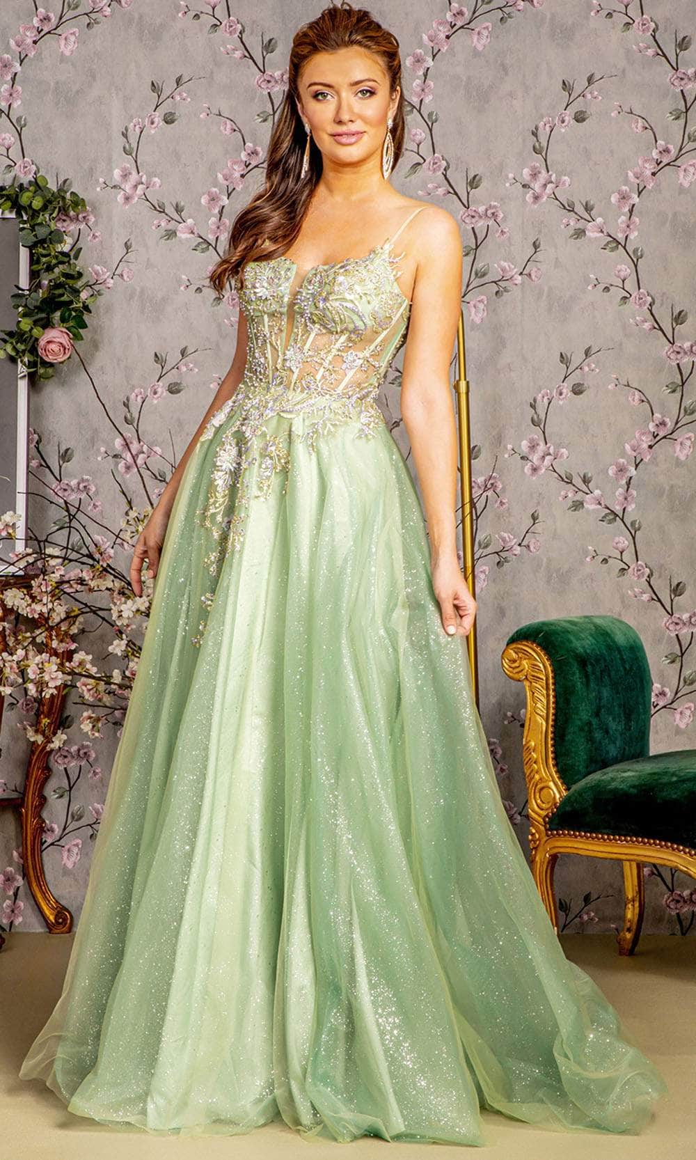 GLS by Gloria GL3377 - Lace Applique Sleeveless Prom Gown
