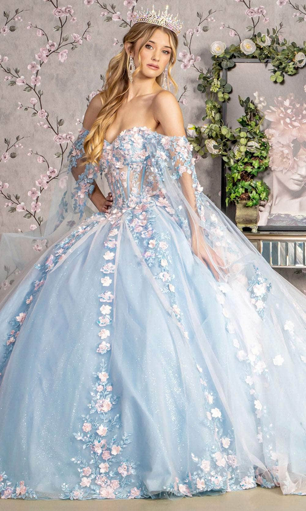 GLS by Gloria GL3468 - 3D Floral Embellished Sweetheart Neck Ballgown
