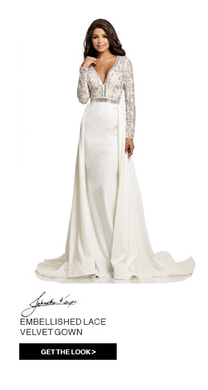 Johnathan Kayne Embellished Lace Velvet Gown