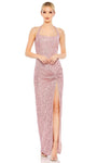 Sexy Sheath Floor Length Sleeveless Halter Natural Waistline Fitted Open-Back Slit Beaded Back Zipper Sequined Sheath Dress/Evening Dress