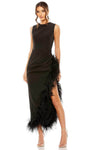 Sophisticated Draped Gathered Back Zipper Slit Sheath Tea Length Natural Waistline Jeweled Neck Sleeveless Sheath Dress