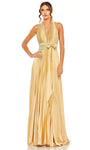 A-line Pleated Open-Back Back Zipper Empire Waistline Sleeveless Fall Halter Plunging Neck Evening Dress with a Brush/Sweep Train With a Bow(s)