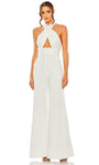 Back Zipper Cutout Open-Back Sequined Halter Sleeveless Empire Waistline Floor Length Jumpsuit