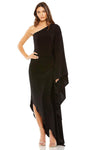 Sophisticated A-line Natural Waistline Floor Length High-Low-Hem One Shoulder Draped Hidden Back Zipper Open-Back Dress