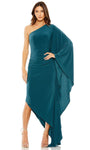 Sophisticated A-line Draped Open-Back Hidden Back Zipper Natural Waistline Floor Length High-Low-Hem One Shoulder Dress