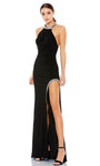 Sophisticated Sleeveless Beaded Trim Jeweled Open-Back Slit Back Zipper Natural Waistline Halter Sheath Floor Length Sheath Dress With Rhinestones