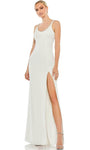 Sexy Sophisticated Sleeveless Beaded Trim Back Zipper Slit Jeweled Crepe Natural Waistline Scoop Neck Floor Length Sheath Sheath Dress/Evening Dress with a Brush/Sweep Train