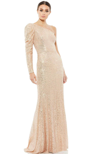 Sophisticated Fitted Hidden Back Zipper Beaded Asymmetric Sequined Long Sleeves Sheath Natural Waistline Polyester Sheath Dress with a Brush/Sweep Train