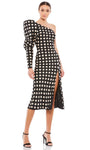 Sheath Slit Back Zipper Asymmetric Puff Sleeves Sleeves Polka Dots Print Natural Waistline Tea Length Sheath Dress