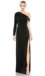 Sexy Long Sleeves Sheath Natural Waistline Draped Asymmetric Open-Back Slit Back Zipper Floor Length Sheath Dress/Evening Dress