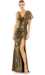 Tall V-neck Sheath Floor Length Draped Slit Open-Back Ruched Natural Waistline Cowl Neck Sheath Dress/Evening Dress with a Brush/Sweep Train