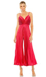 Sophisticated V-neck Open-Back Pleated Back Zipper Natural Waistline Sleeveless Spaghetti Strap Jumpsuit