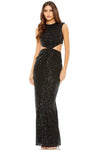 High-Neck Polyester Short Sleeveless Sequined Cutout Empire Waistline Sheath Sheath Dress With Rhinestones