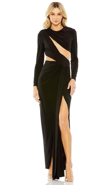 Sophisticated High-Neck Hidden Back Zipper Slit Long Sleeves Jersey Floor Length Sheath Sheath Dress/Evening Dress
