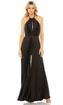 Natural Waistline Sleeveless Halter Pleated Accordion Backless Cutout Hidden Back Zipper Jumpsuit