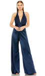 Sexy Sophisticated Halter Plunging Neck Empire Waistline Open-Back Ruched Pleated Hidden Back Zipper Shirred Floor Length Sleeveless Party Dress/Jumpsuit