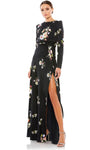 Sophisticated Natural Waistline Sheath Floral Print High-Neck Floor Length Long Puff Sleeves Sleeves Slit Back Zipper Sheath Dress/Prom Dress