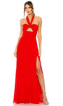 Sexy A-line Halter Sleeveless Floor Length Empire Waistline Wrap Cutout Keyhole Slit Shirred Back Zipper Evening Dress