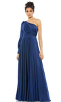 A-line Flutter Sleeves One Shoulder Natural Waistline Shirred Asymmetric Ruched Satin Dress with a Brush/Sweep Train