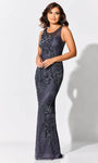 Natural Waistline Scoop Neck Beaded Fitted Illusion Back Zipper Sequined Slit Tulle Sheath Sleeveless Floor Length Floral Print Sheath Dress/Evening Dress