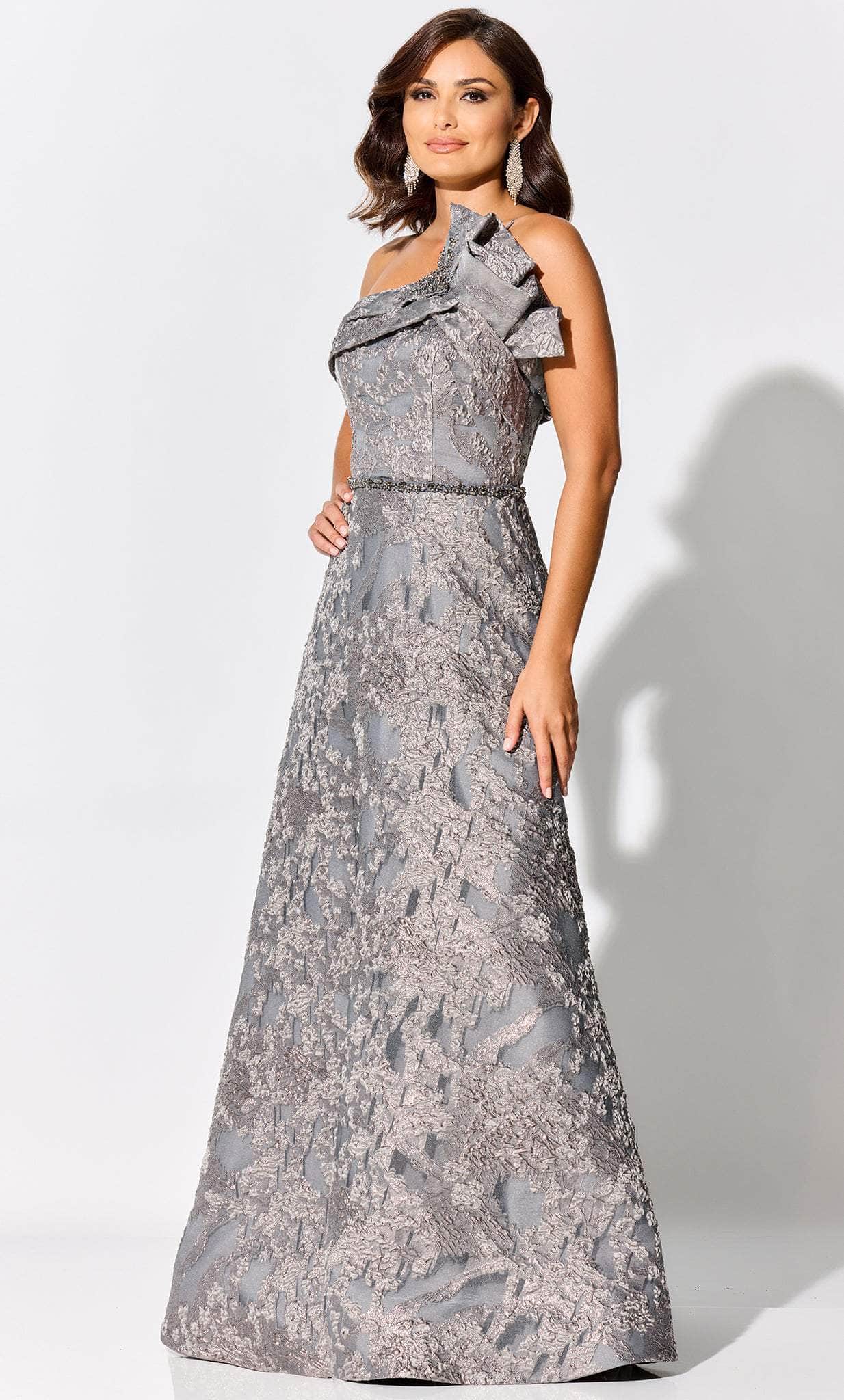 Ivonne D ID304 - Asymmetric Neck Brocade Evening Gown
