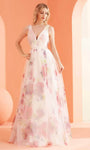 A-line V-neck Natural Waistline Flowy Back Zipper V Back Floral Print Floor Length 2010 Tulle Sleeveless Thick Straps Dress with a Brush/Sweep Train