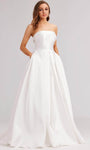 Sophisticated Strapless Pocketed Lace-Up Beaded Pleated Natural Waistline Straight Neck Dress with a Court Train