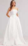 Sophisticated Strapless Straight Neck Lace-Up Pocketed Beaded Pleated Natural Waistline Dress with a Court Train