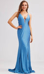 Sexy Sophisticated V-neck Natural Waistline Satin Mermaid Back Zipper Slit Lace-Up Glittering Open-Back Illusion Spaghetti Strap Evening Dress with a Brush/Sweep Train
