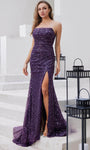 Strapless Natural Waistline Draped Sequined Ruched Back Zipper Slit Mermaid Straight Neck Evening Dress with a Brush/Sweep Train