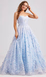 A-line Strapless Floral Print Sweetheart Lace Natural Waistline Lace-Up Embroidered Applique Flutter Sleeves Evening Dress with a Brush/Sweep Train