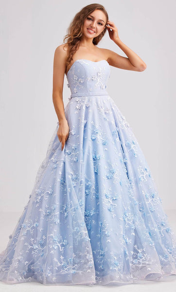 A-line Strapless Lace Floral Print Natural Waistline Flutter Sleeves Sweetheart Embroidered Applique Lace-Up Evening Dress with a Brush/Sweep Train