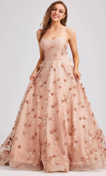 A-line Strapless Flutter Sleeves Sweetheart Natural Waistline Lace-Up Embroidered Applique Lace Floral Print Evening Dress with a Brush/Sweep Train