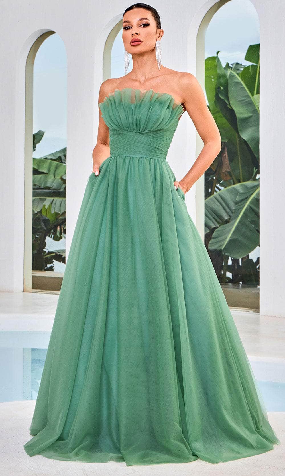 J'Adore Dresses J24003 - Strapless Tulle Prom Dress

