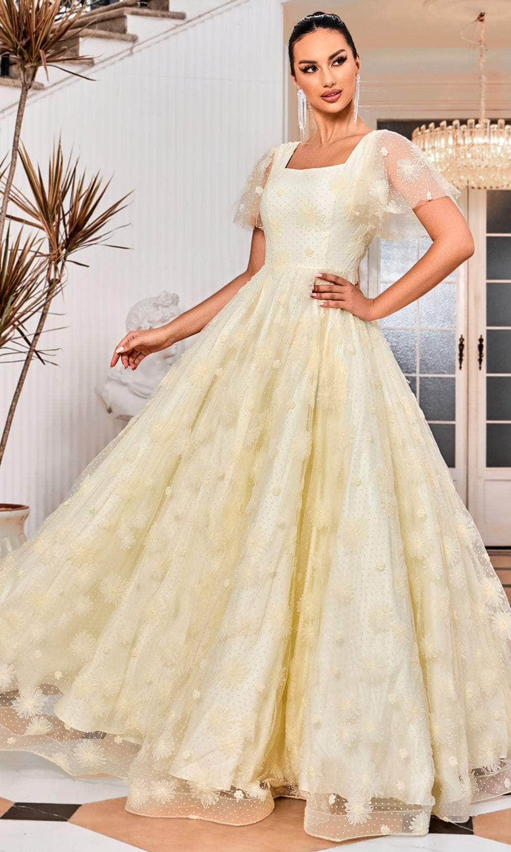 J'Adore Dresses J24008 - Flutter Sleeve A-Line Prom Dress
