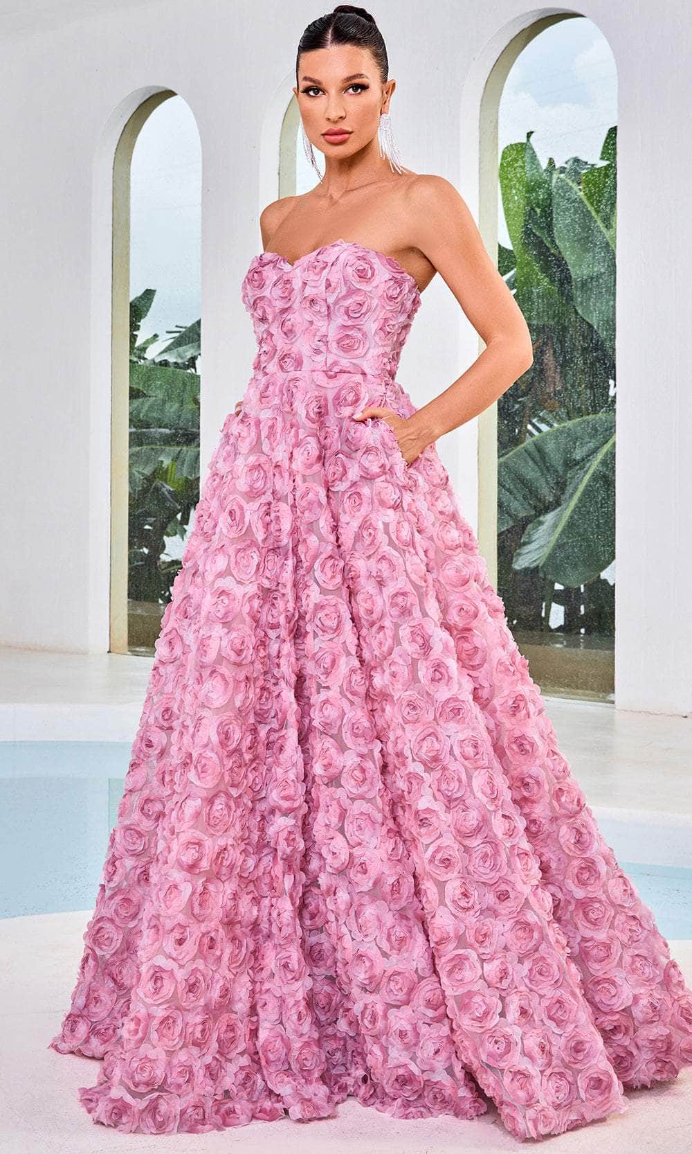 J'Adore Dresses J24026 - Floral Textured Prom Dress
