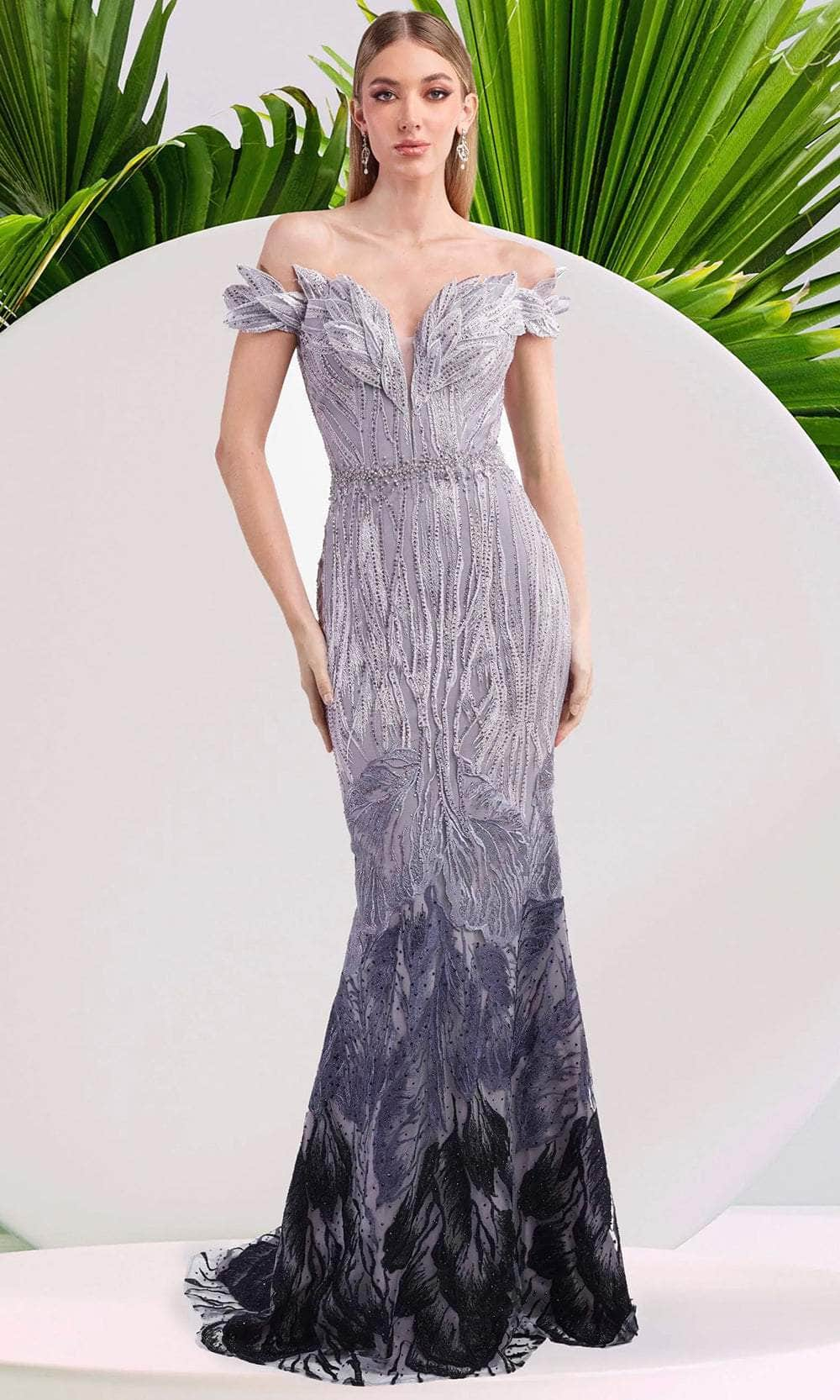 Janique 15150 - Illusion Neckline Beaded Gown
