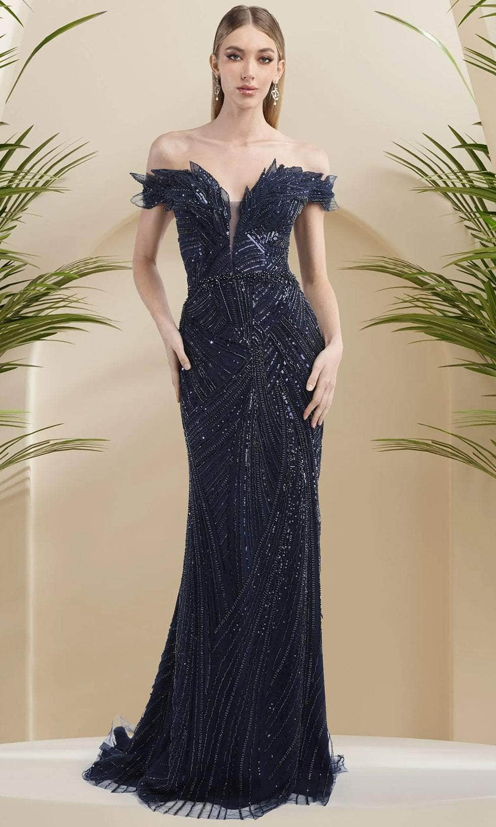 Janique 16160 - Beaded Illusion Neckline Gown
