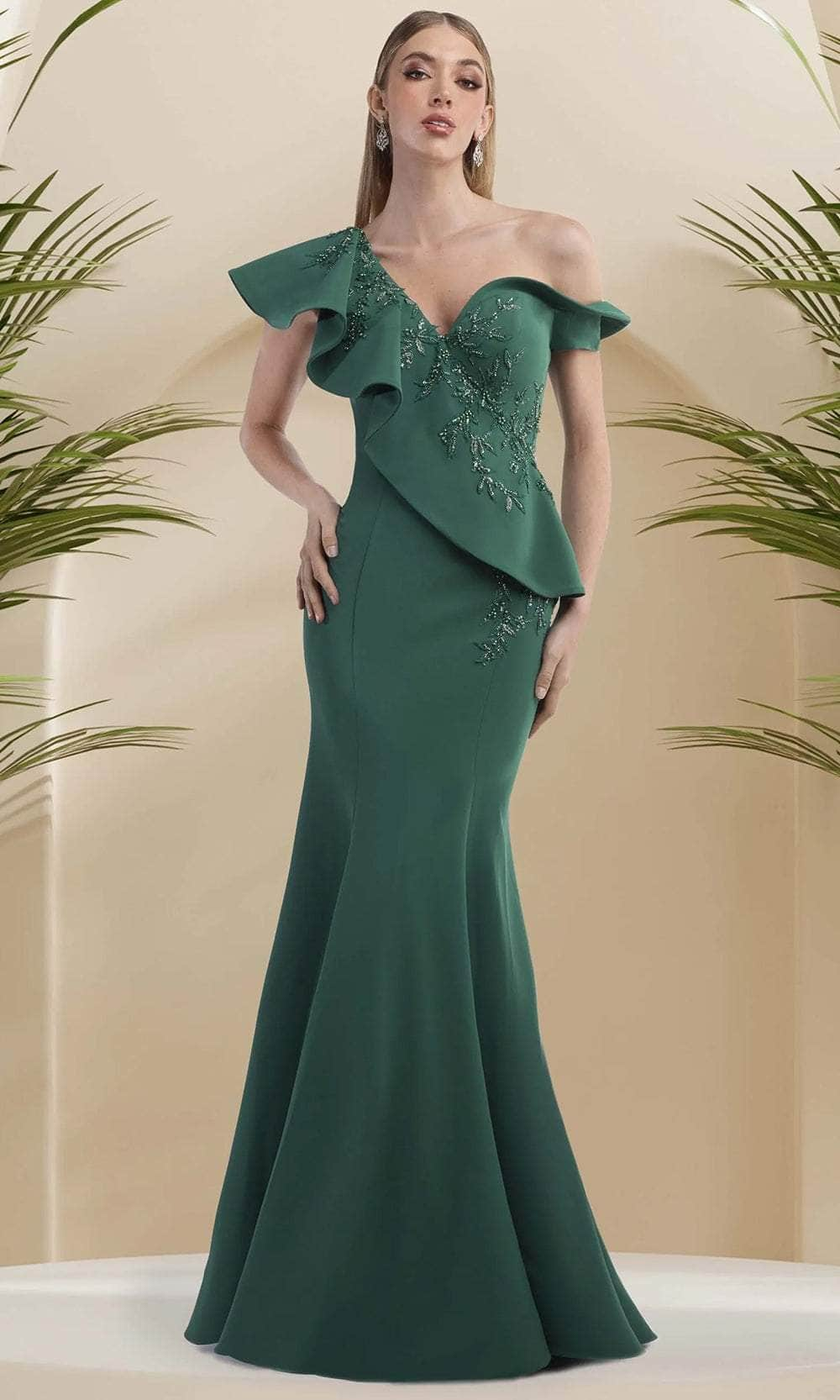 Janique 24986 - Asymmetrical Neckline Mermaid Evening Gown
