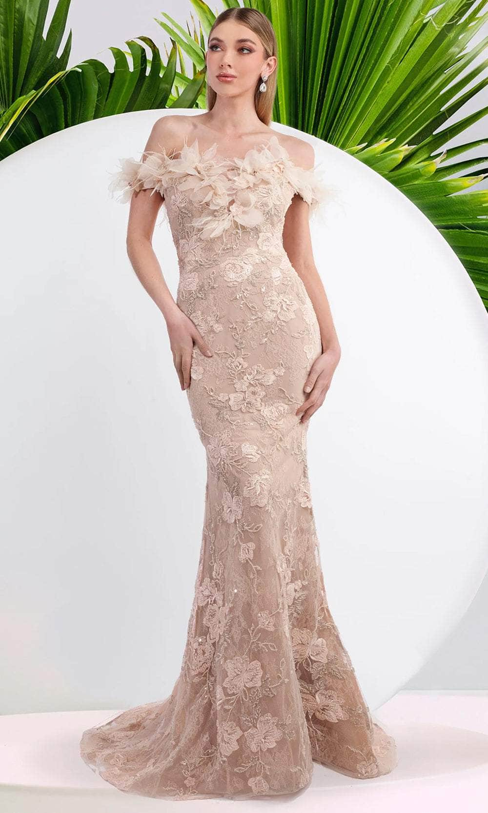 Janique W3015 - Embellished Floral Lace Gown
