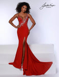 Sexy V-neck Sleeveless Mermaid Cutout Asymmetric Beaded Illusion Slit Sheer Knit Plunging Neck Natural Waistline Evening Dress with a Brush/Sweep Train With Rhinestones