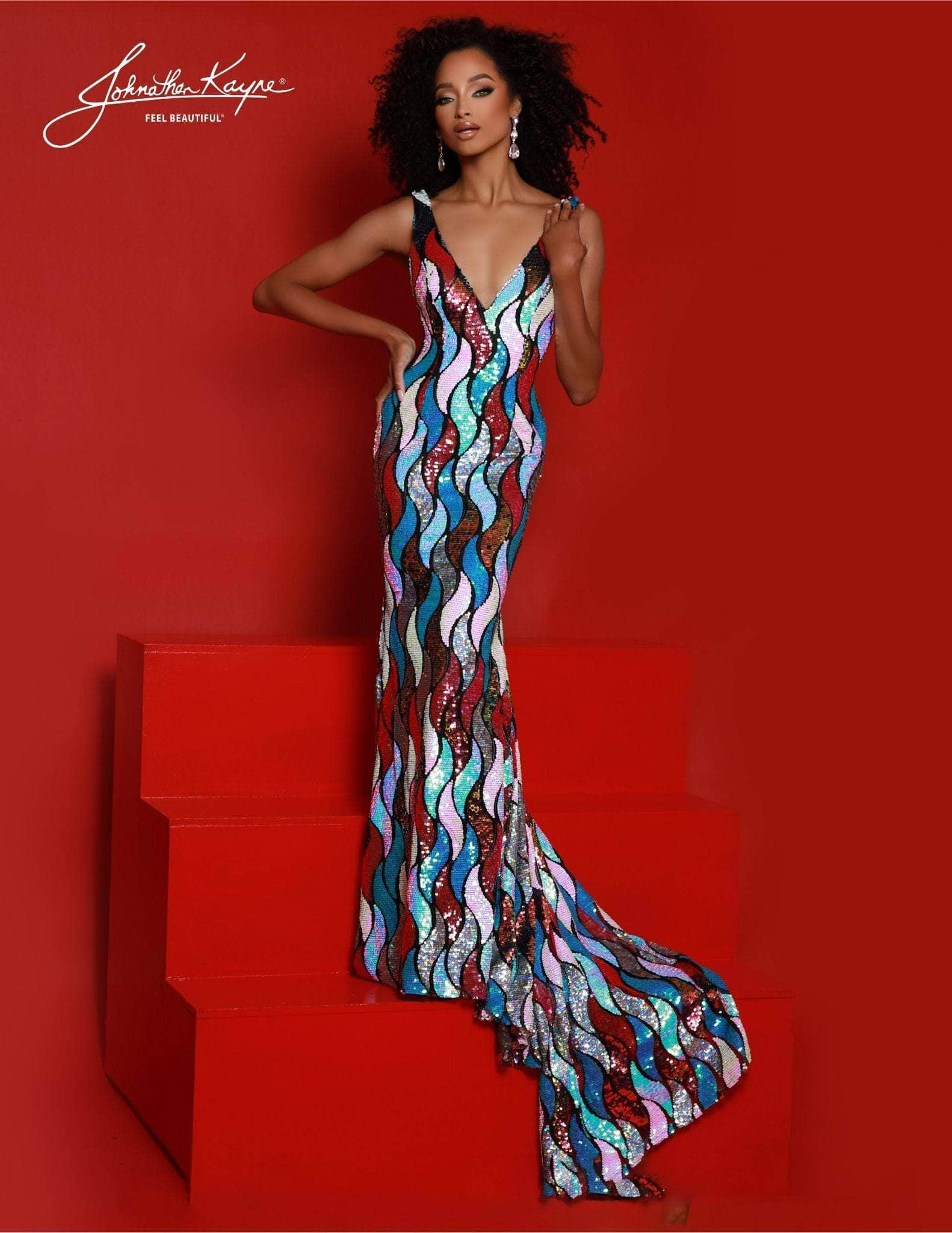 Johnathan Kayne 2687 - V-Neck Multi Sequin Evening Gown
