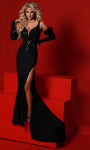 Plunging Neck Sweetheart Natural Waistline Mesh Illusion Fitted Crystal Slit Beaded Sheer Spandex Sheath Sheath Dress/Evening Dress with a Brush/Sweep Train