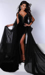 V-neck Sheath Sleeveless Natural Waistline Plunging Neck Beaded Trim Open-Back Sheer Mesh Slit Goddess Sheath Dress/Evening Dress